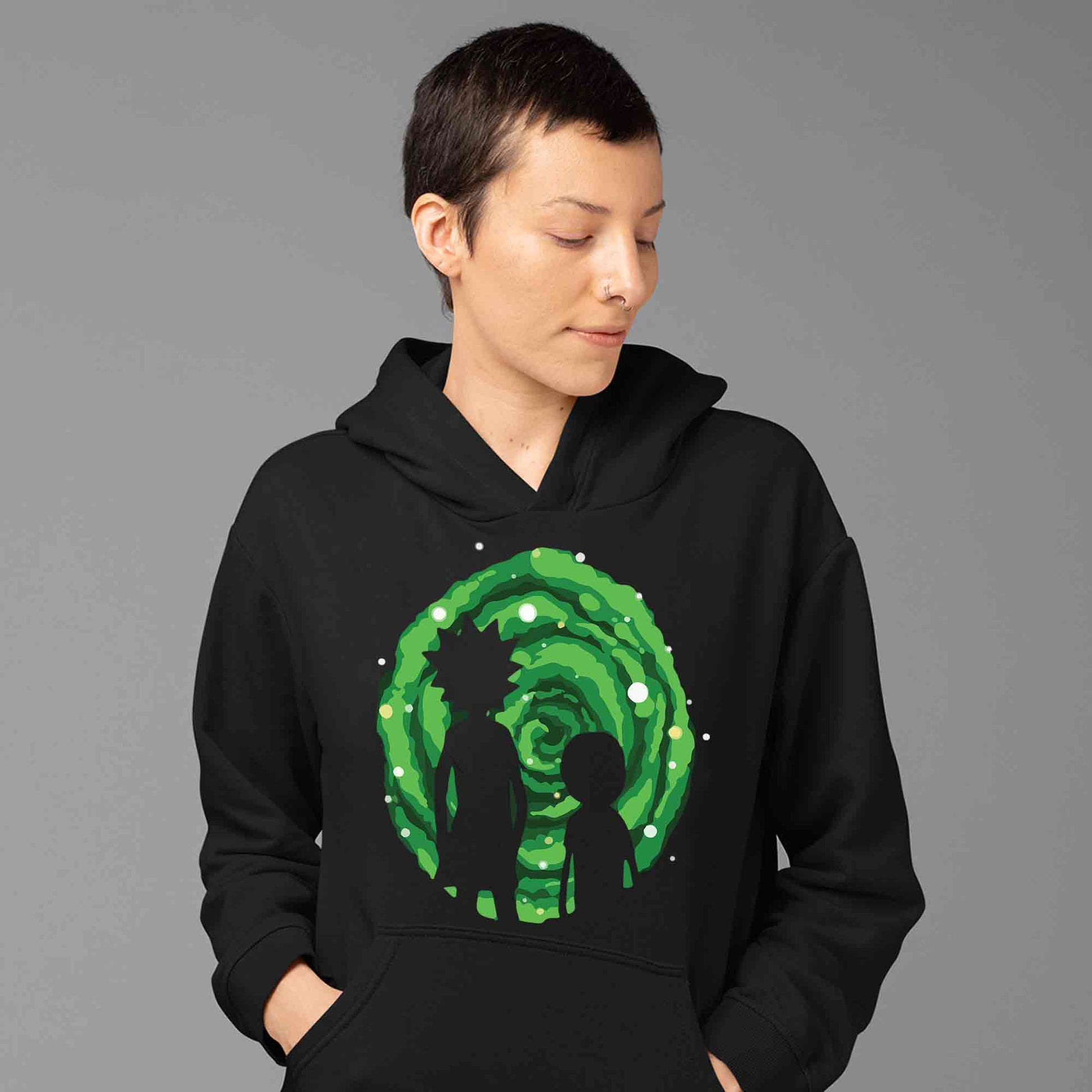 rick and morty portal hoodie hooded sweatshirt winterwear buy online usa united states of america the banyan tee tbt men women girls boys unisex black rick and morty online summer beth mr meeseeks jerry quote vector art clothing accessories merchandise