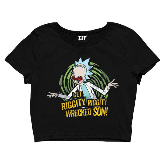 rick and morty riggity crop top buy online united states of america usa the banyan tee tbt men women girls boys unisex black rick and morty online summer beth mr meeseeks jerry quote vector art clothing accessories merchandise
