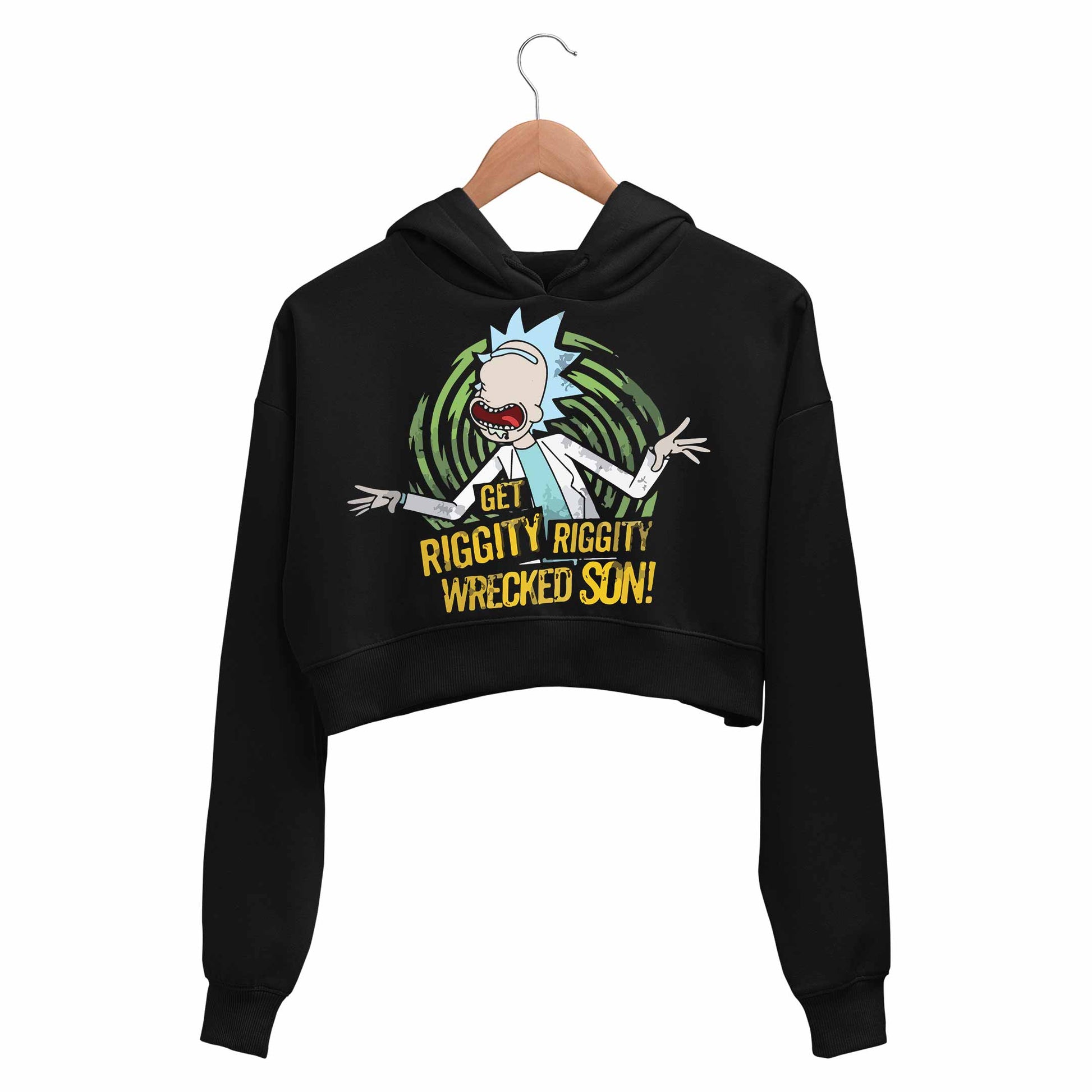 rick and morty riggity crop hoodie hooded sweatshirt upper winterwear buy online india the banyan tee tbt men women girls boys unisex black rick and morty online summer beth mr meeseeks jerry quote vector art clothing accessories merchandise
