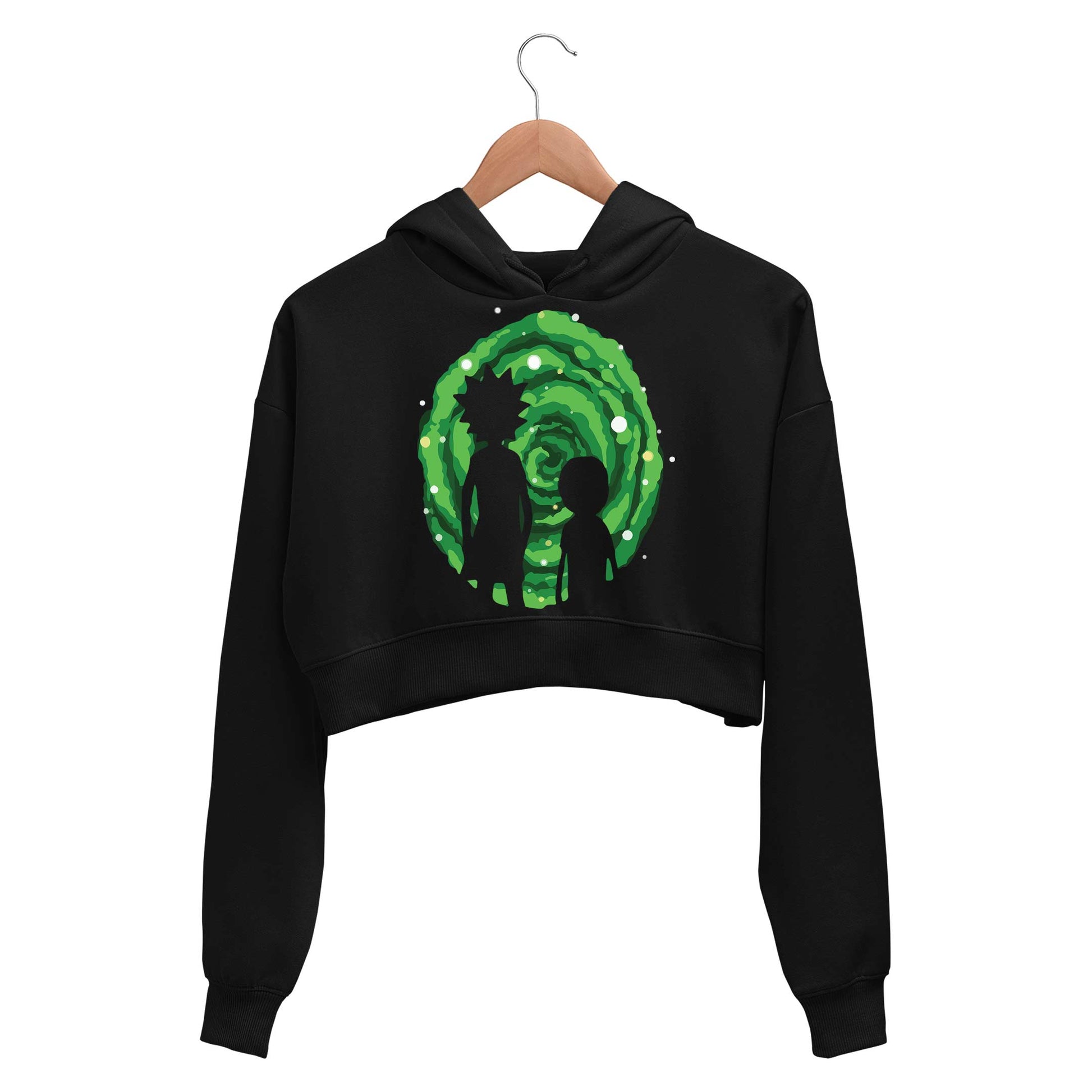 rick and morty portal crop hoodie hooded sweatshirt upper winterwear buy online india the banyan tee tbt men women girls boys unisex black rick and morty online summer beth mr meeseeks jerry quote vector art clothing accessories merchandise
