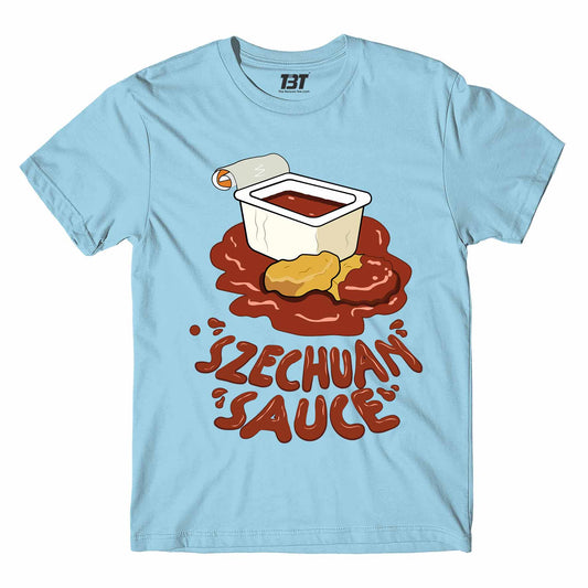 rick and morty szechuan sauce t-shirt buy online united states usa the banyan tee tbt men women girls boys unisex Sky Blue rick and morty online summer beth mr meeseeks jerry quote vector art clothing accessories merchandise