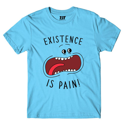 rick and morty existence is pain t-shirt buy online united states of america usa the banyan tee tbt men women girls boys unisex Sky Blue rick and morty online summer beth mr meeseeks jerry quote vector art clothing accessories merchandise