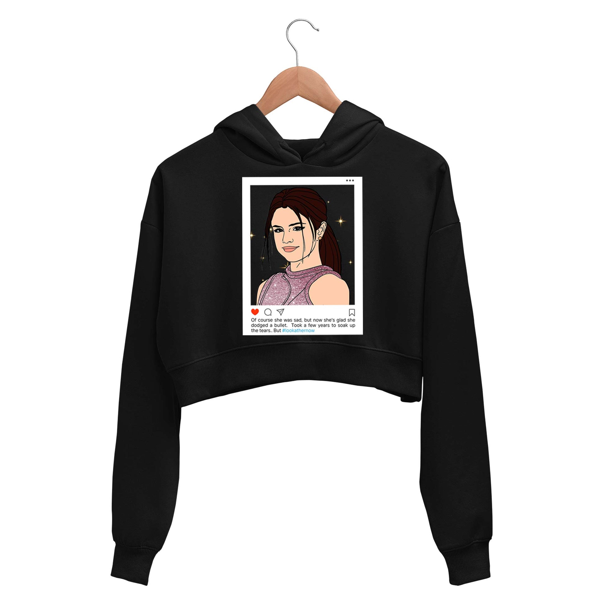 selena gomez look at her now crop hoodie hooded sweatshirt upper winterwear music band buy online india the banyan tee tbt men women girls boys unisex black