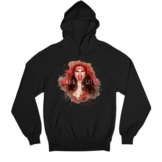 selena gomez come and get it hoodie hooded sweatshirt winterwear music band buy online usa united states of america the banyan tee tbt men women girls boys unisex black this love will be the death of me but i know i'll die happily