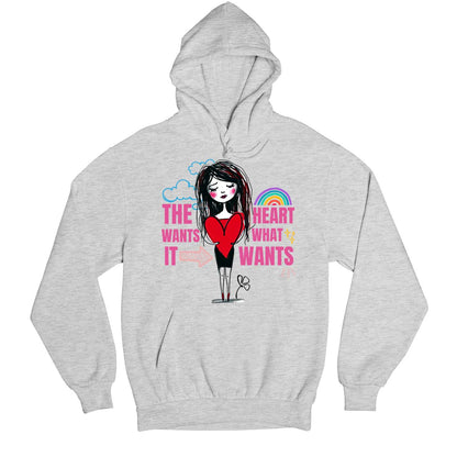 selena gomez the heart wants what it wants hoodie hooded sweatshirt winterwear music band buy online usa united states of america the banyan tee tbt men women girls boys unisex gray