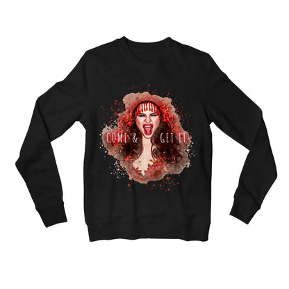 selena gomez come and get it sweatshirt upper winterwear music band buy online united states of america usa the banyan tee tbt men women girls boys unisex black this love will be the death of me but i know i'll die happily