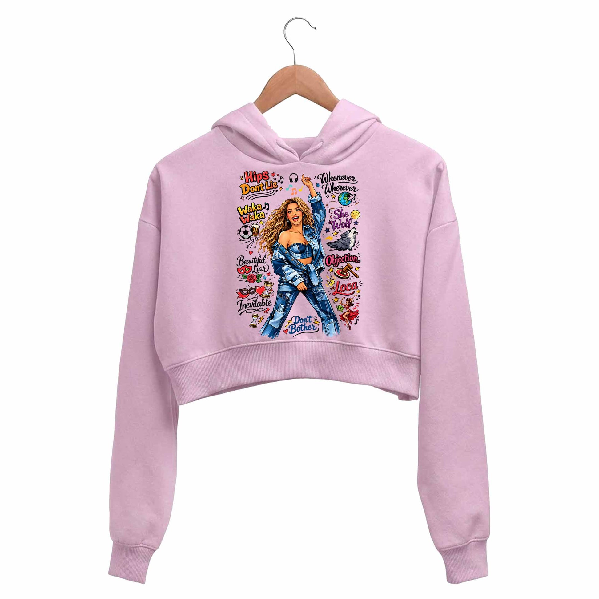 shakira doodle fiesta crop hoodie hooded sweatshirt upper winterwear music band buy online united states usa the banyan tee tbt men women girls boys unisex baby pink 