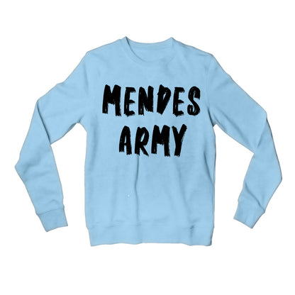 shawn mendes mendes army sweatshirt upper winterwear music band buy online united states of america usa the banyan tee tbt men women girls boys unisex baby blue