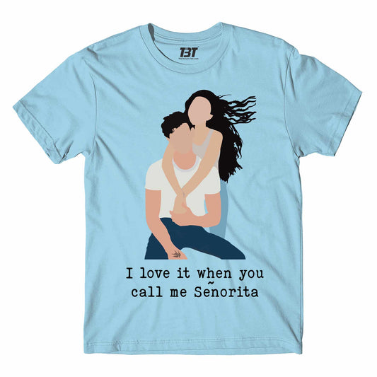 shawn mendes senorita t-shirt music band buy online usa united states the banyan tee tbt men women girls boys unisex sky blue