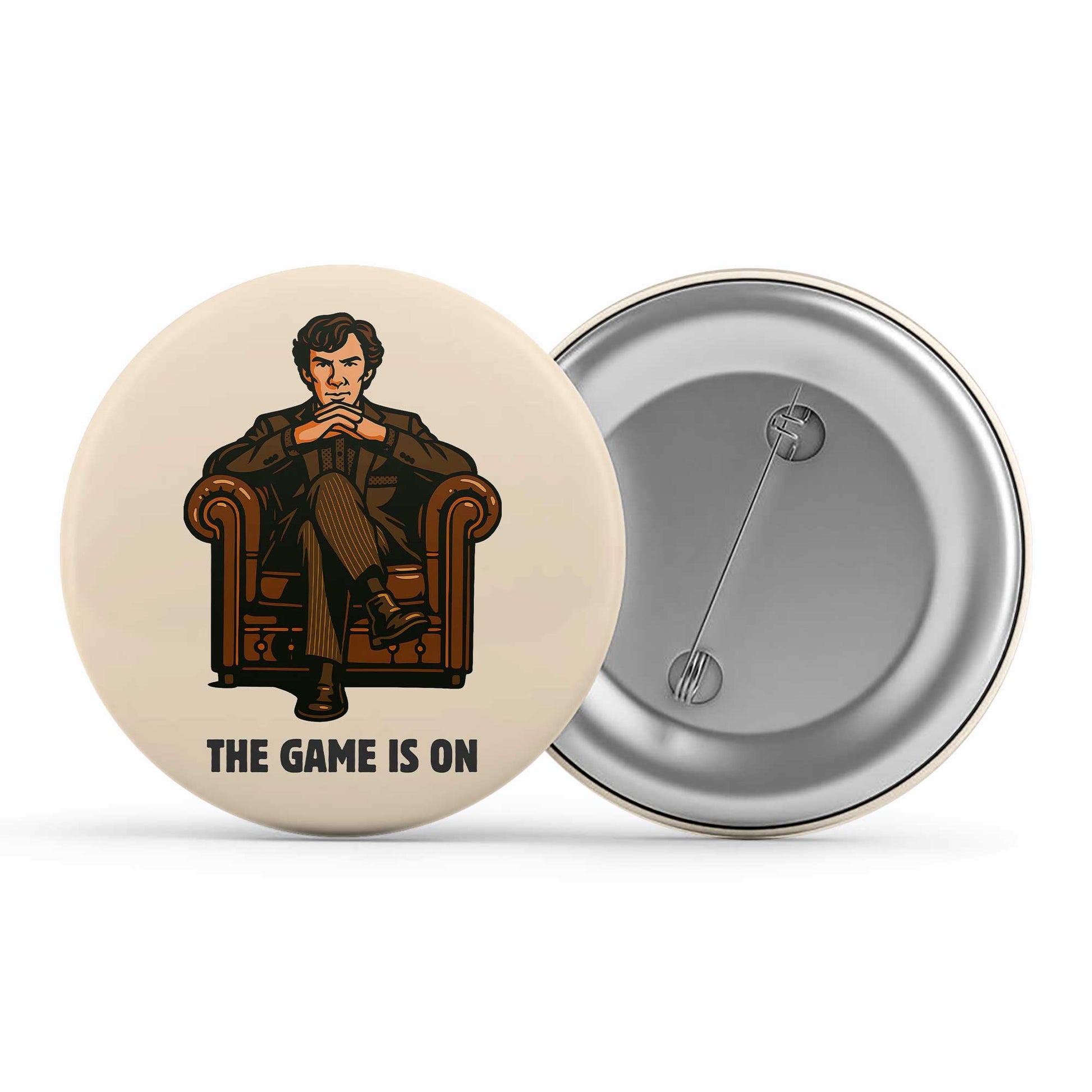 Sherlock Pin Button - The Game Is On Metal Pin Button The Banyan Tee TBT