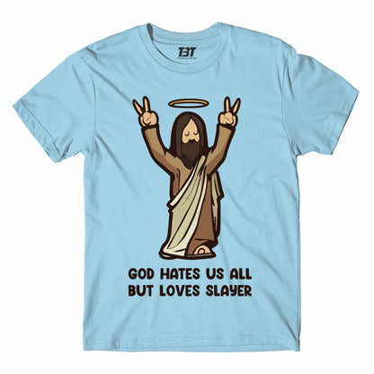 slayer god loves slayer t-shirt music band buy online usa united states the banyan tee tbt men women girls boys unisex ocean blue