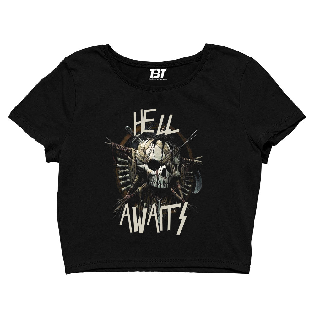 slayer hell awaits crop top music band buy online united states of america usa the banyan tee tbt men women girls boys unisex black