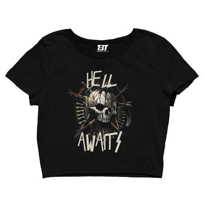 slayer hell awaits crop top music band buy online united states of america usa the banyan tee tbt men women girls boys unisex black