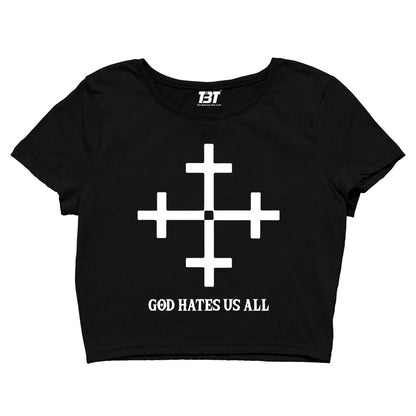 slayer god hates us all crop top music band buy online united states of america usa the banyan tee tbt men women girls boys unisex navy