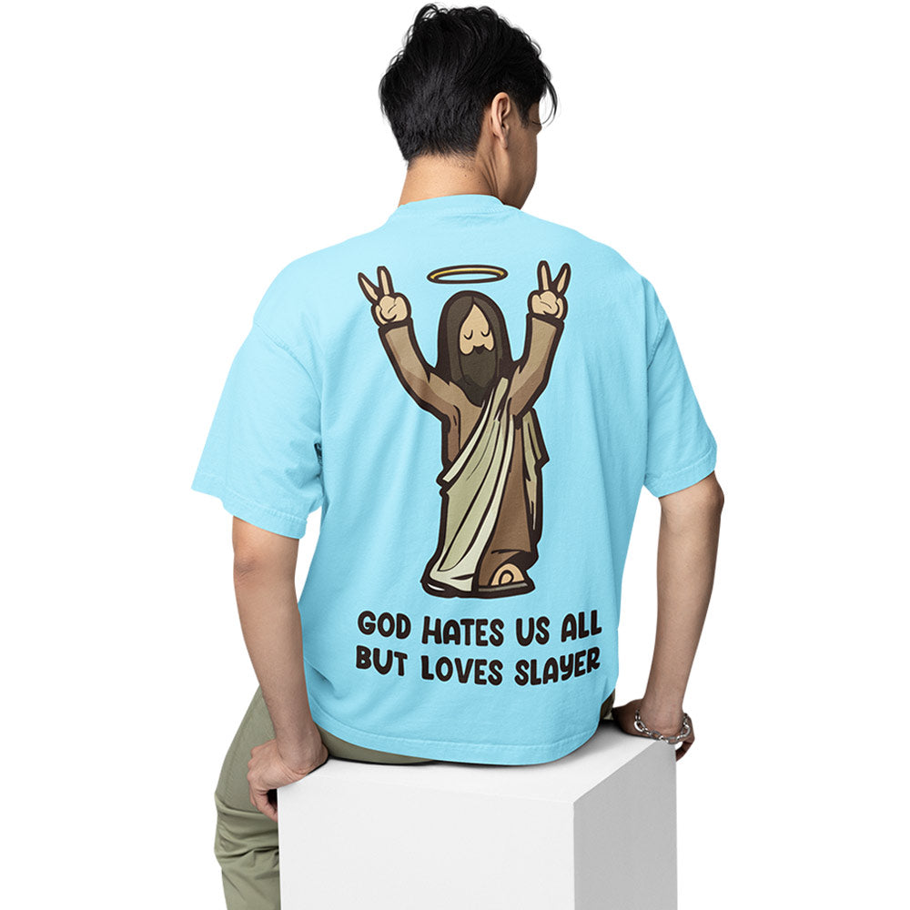 slayer oversized t shirt - god loves slayer music t-shirt baby blue buy online india the banyan tee tbt men women girls boys unisex