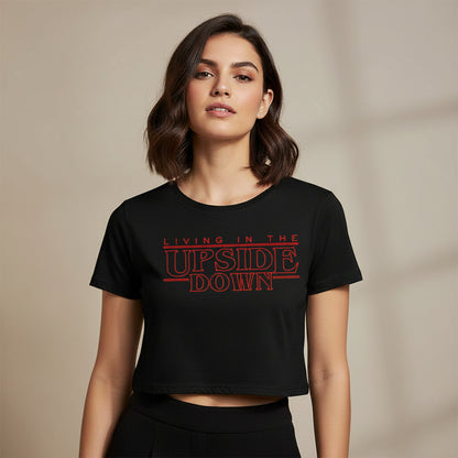 stranger things the upside down crop top tv & movies buy online united states of america usa the banyan tee tbt men women girls boys unisex black stranger things eleven demogorgon shadow monster dustin quote vector art clothing accessories merchandise