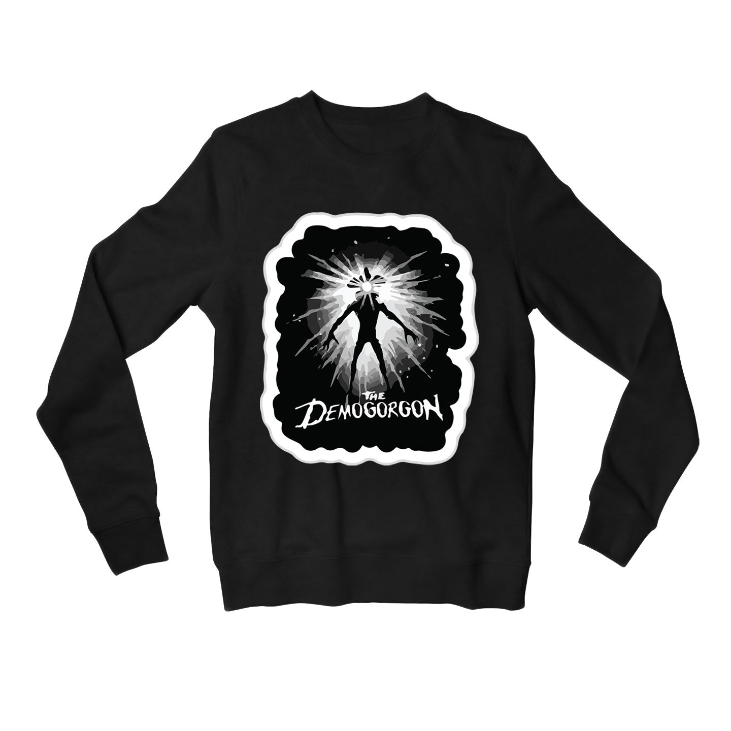 stranger things the demogorgon sweatshirt upper winterwear tv & movies buy online united states usa the banyan tee tbt men women girls boys unisex black stranger things eleven demogorgon shadow monster dustin quote vector art clothing accessories merchandise