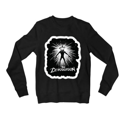 stranger things the demogorgon sweatshirt upper winterwear tv & movies buy online united states usa the banyan tee tbt men women girls boys unisex black stranger things eleven demogorgon shadow monster dustin quote vector art clothing accessories merchandise