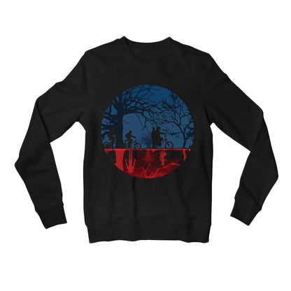 stranger things the upside down sweatshirt upper winterwear tv & movies buy online united states of america usa the banyan tee tbt men women girls boys unisex black stranger things eleven demogorgon shadow monster dustin quote vector art clothing accessories merchandise