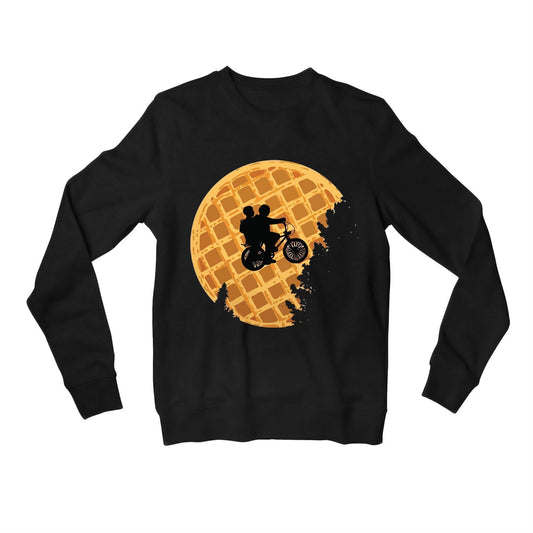 stranger things eggo sweatshirt upper winterwear tv & movies buy online united states of america usa the banyan tee tbt men women girls boys unisex black stranger things eleven demogorgon shadow monster dustin quote vector art clothing accessories merchandise