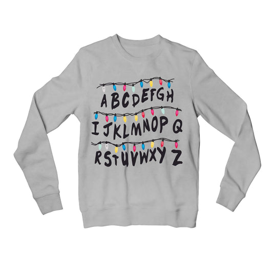 stranger things alphabet wall sweatshirt upper winterwear tv & movies buy online united states of america usa the banyan tee tbt men women girls boys unisex gray stranger things eleven demogorgon shadow monster dustin quote vector art clothing accessories merchandise