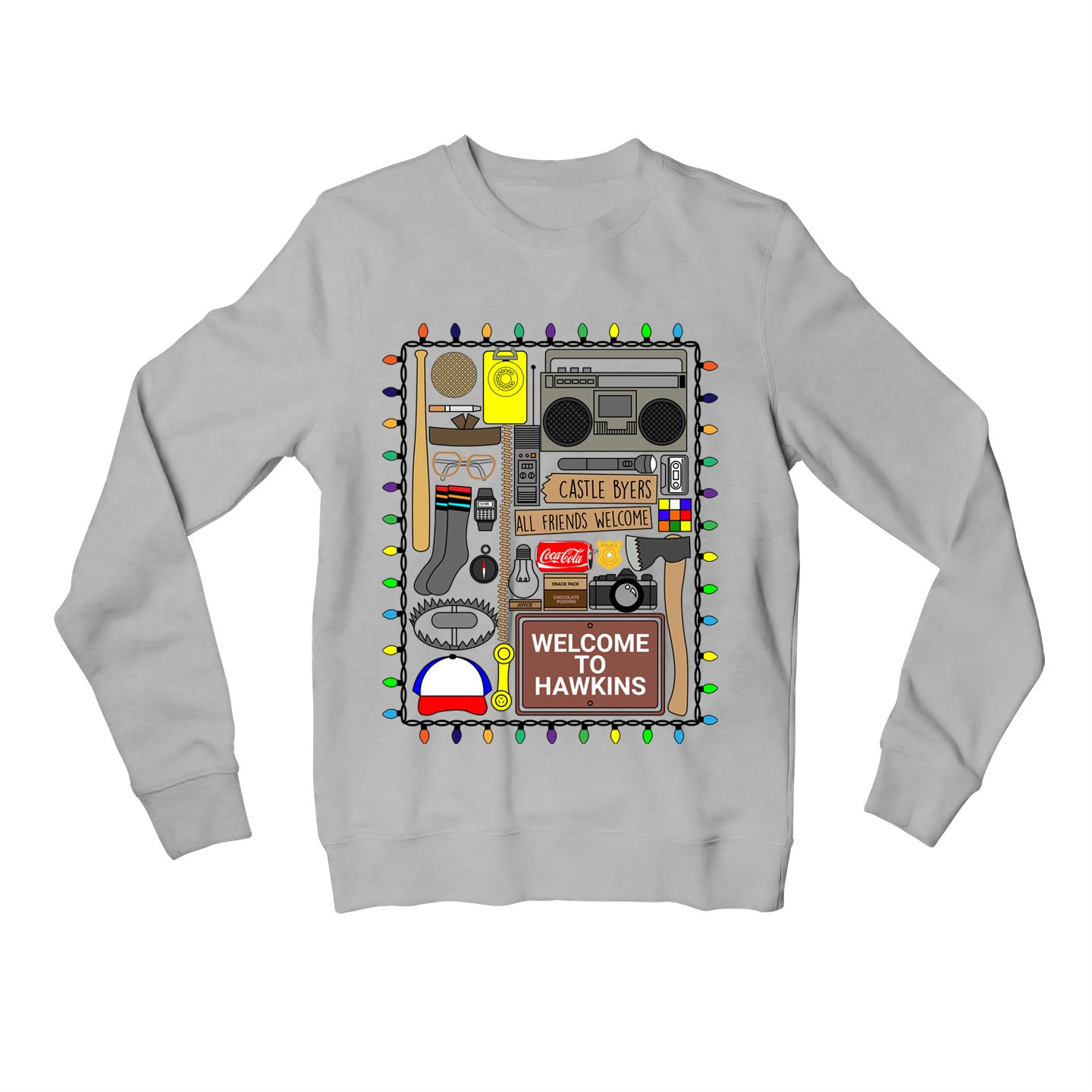 stranger things doodle sweatshirt upper winterwear tv & movies buy online united states usa the banyan tee tbt men women girls boys unisex gray stranger things eleven demogorgon shadow monster dustin quote vector art clothing accessories merchandise