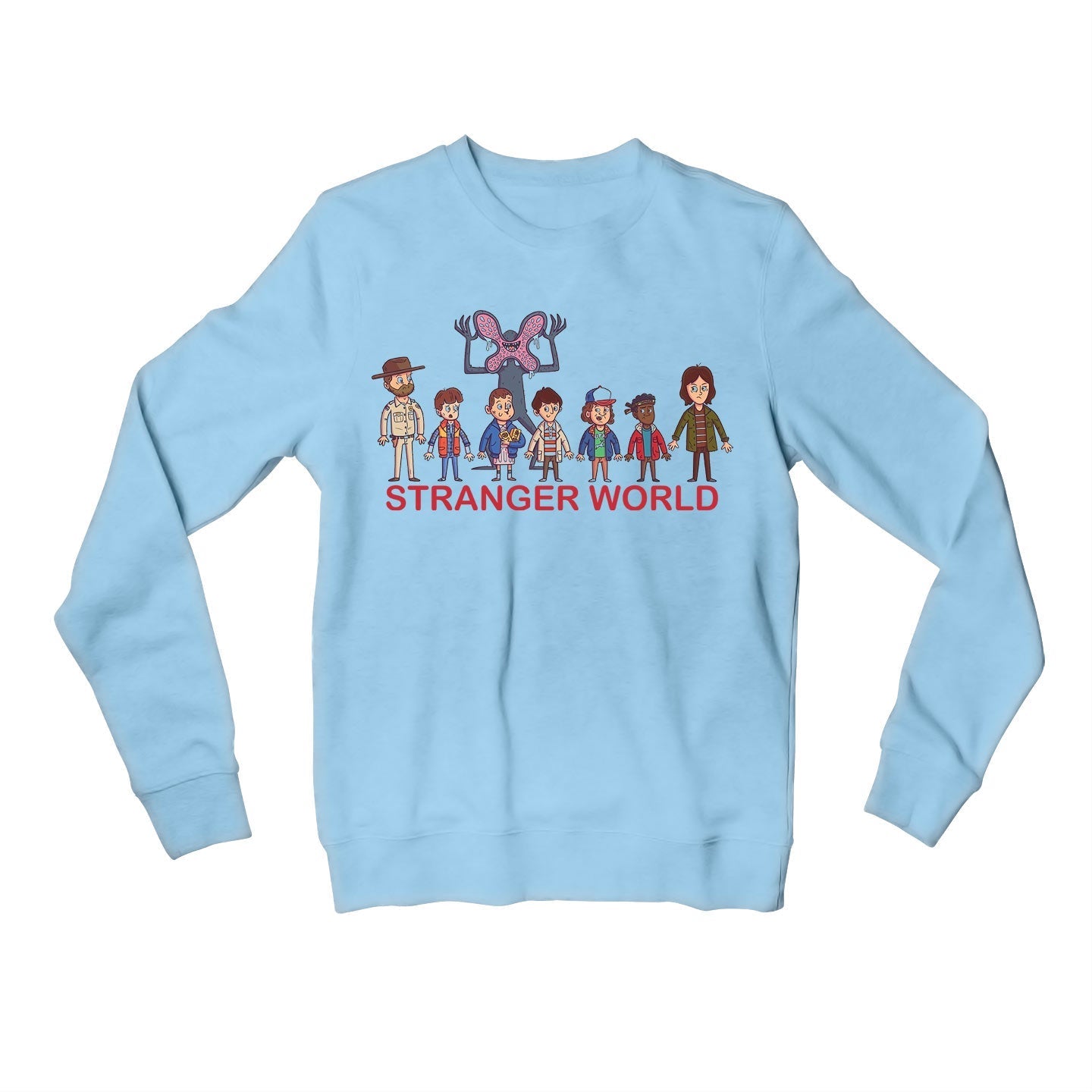 stranger things stranger world sweatshirt upper winterwear tv & movies buy online united states usa the banyan tee tbt men women girls boys unisex gray stranger things eleven demogorgon shadow monster dustin quote vector art clothing accessories merchandise