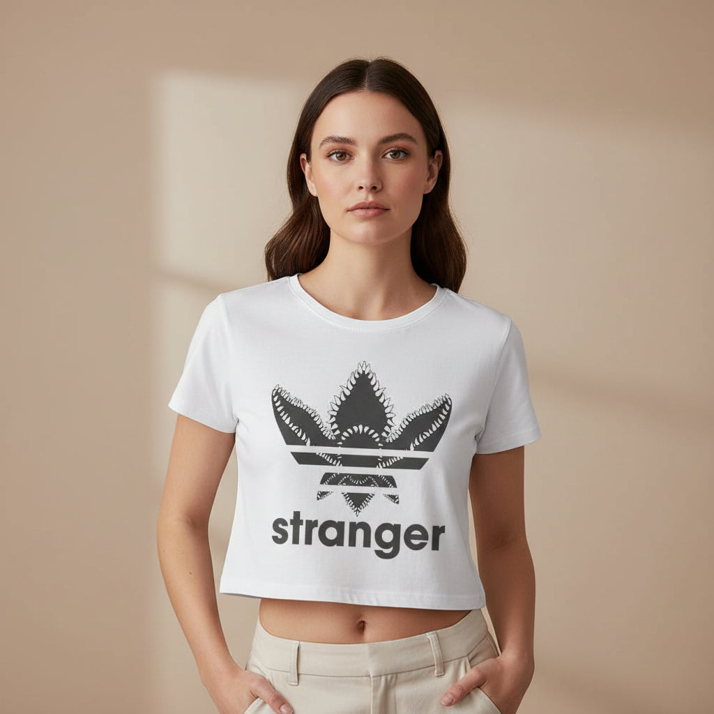 stranger things stranger crop top tv & movies buy online united states of america usa the banyan tee tbt men women girls boys unisex white stranger things eleven demogorgon shadow monster dustin quote vector art clothing accessories merchandise