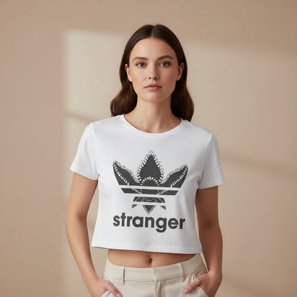 stranger things stranger crop top tv & movies buy online united states of america usa the banyan tee tbt men women girls boys unisex white stranger things eleven demogorgon shadow monster dustin quote vector art clothing accessories merchandise