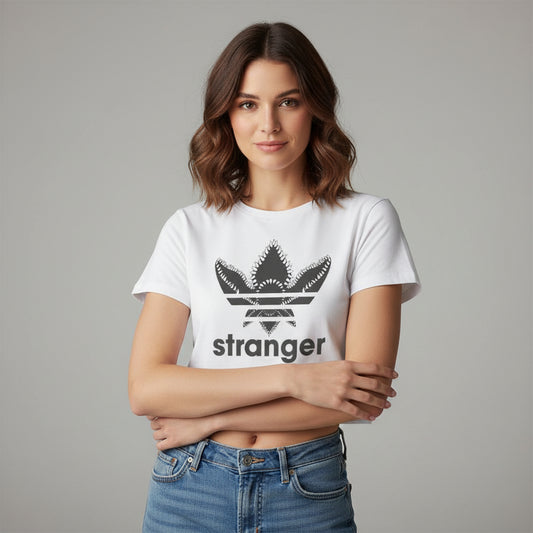 stranger things stranger crop top tv & movies buy online united states of america usa the banyan tee tbt men women girls boys unisex white stranger things eleven demogorgon shadow monster dustin quote vector art clothing accessories merchandise