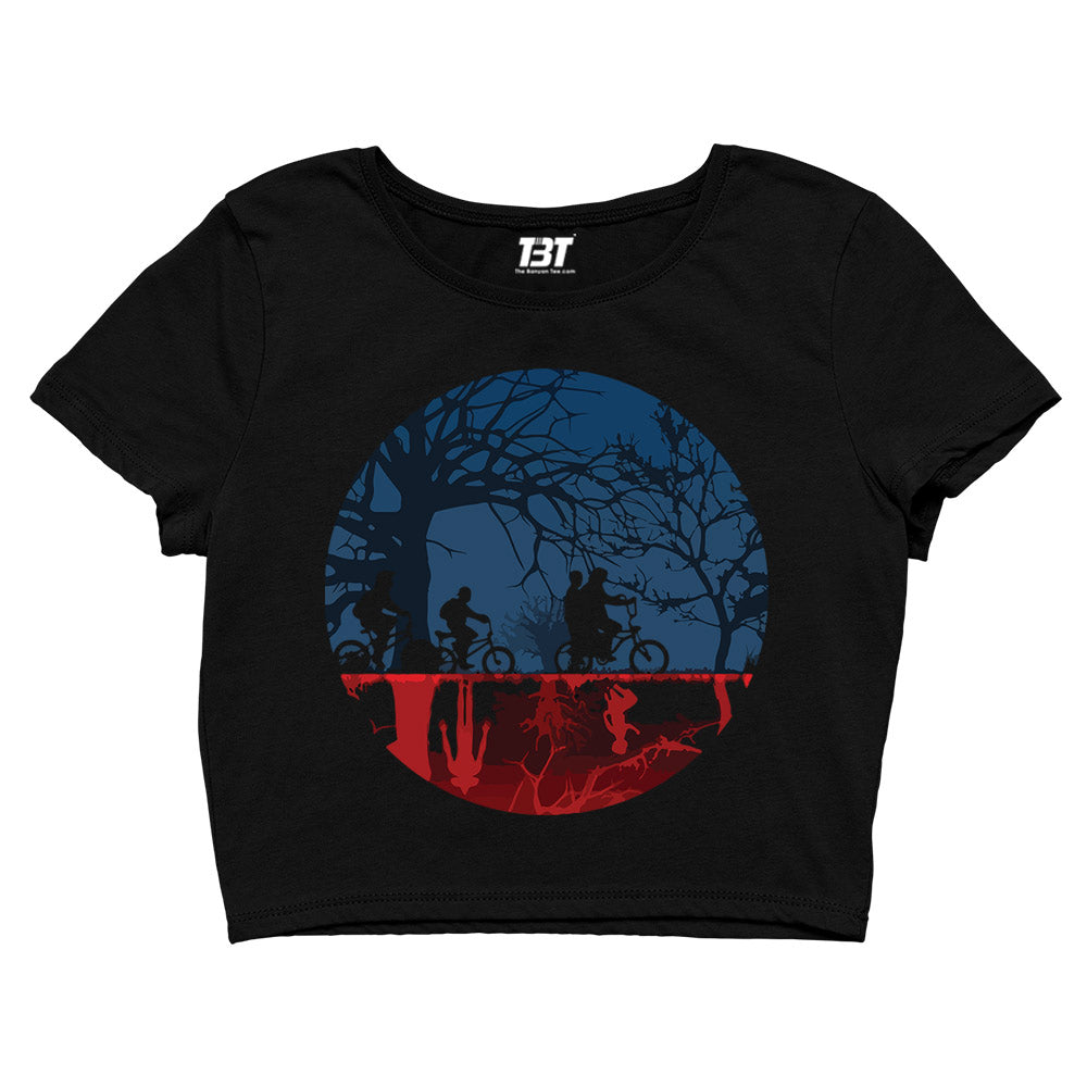 stranger things the upside down crop top tv & movies buy online united states of america usa the banyan tee tbt men women girls boys unisex black stranger things eleven demogorgon shadow monster dustin quote vector art clothing accessories merchandise