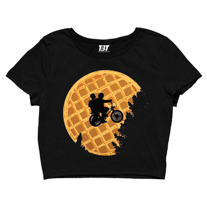 stranger things eggo crop top tv & movies buy online united states of america usa the banyan tee tbt men women girls boys unisex black stranger things eleven demogorgon shadow monster dustin quote vector art clothing accessories merchandise