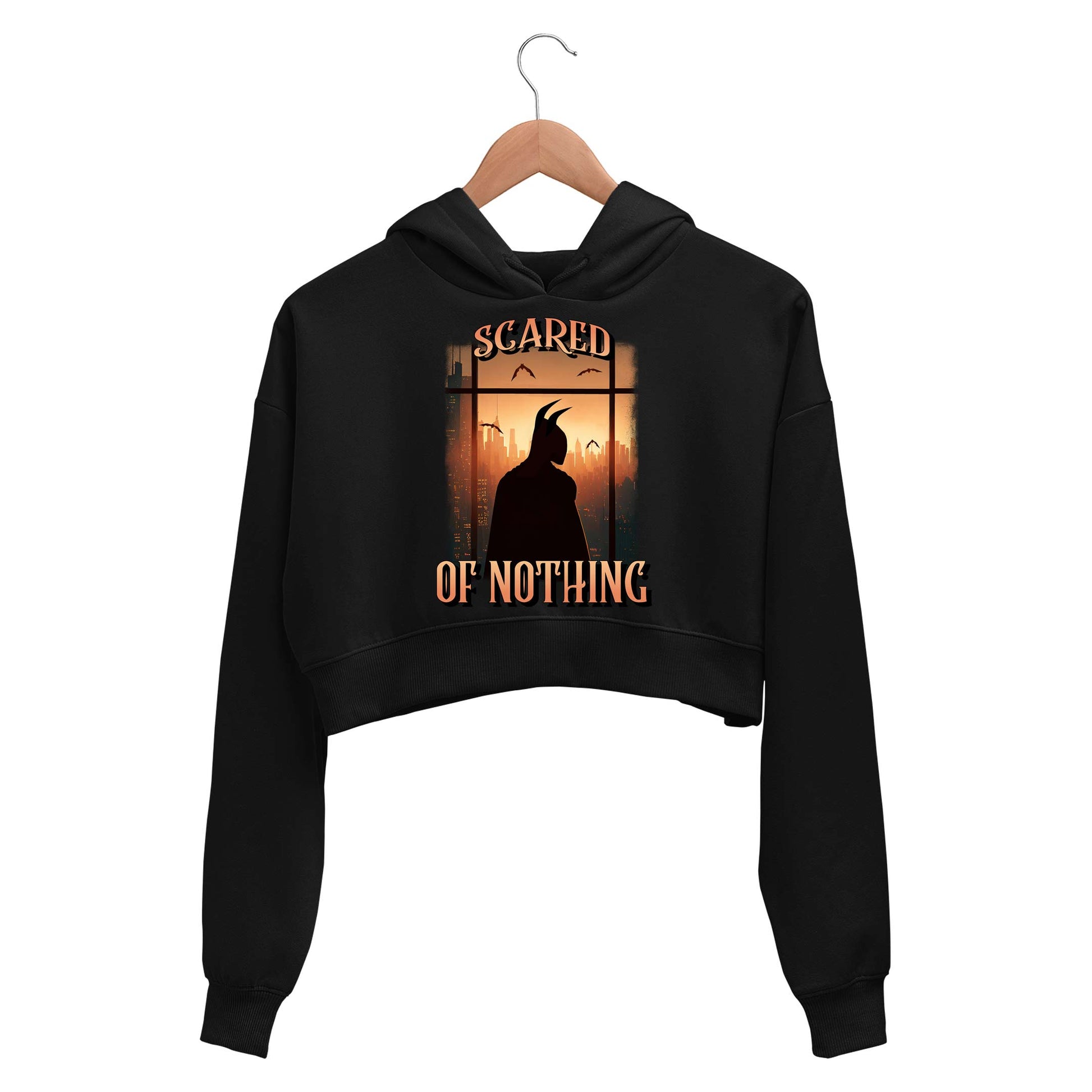 superheroes scared of nothing crop hoodie hooded sweatshirt upper winterwear tv & movies buy online india the banyan tee tbt men women girls boys unisex black