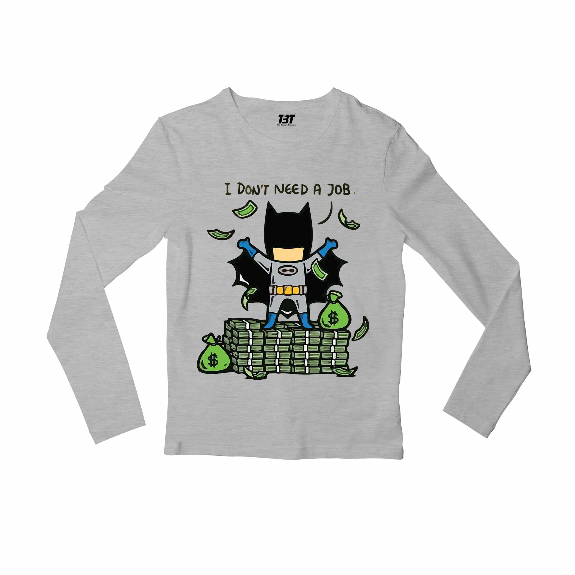 superheroes i don't need a job full sleeves long sleeves tv & movies buy online india the banyan tee tbt men women girls boys unisex gray