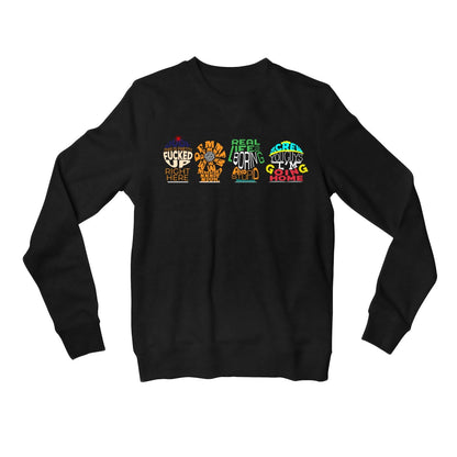 south park typography sweatshirt upper winterwear tv & movies buy online united states usa the banyan tee tbt men women girls boys unisex black south park kenny cartman stan kyle cartoon character illustration