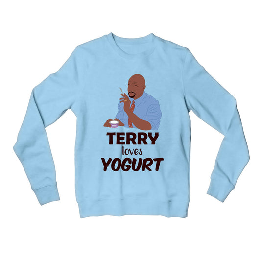 brooklyn nine-nine terry loves yogurt sweatshirt upper winterwear buy online united states of america usa the banyan tee tbt men women girls boys unisex gray detective jake peralta terry charles boyle gina linetti andy samberg merchandise clothing accessories