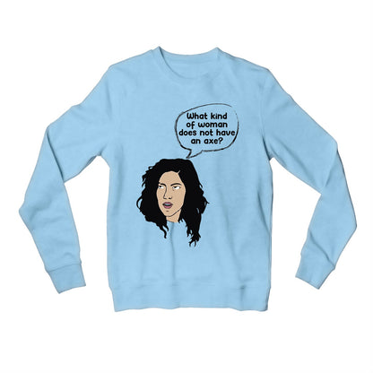 brooklyn nine-nine what kind of woman sweatshirt upper winterwear tv & movies buy online united states of america usa the banyan tee tbt men women girls boys unisex gray stranger things eleven demogorgon shadow monster dustin quote vector art clothing accessories merchandise