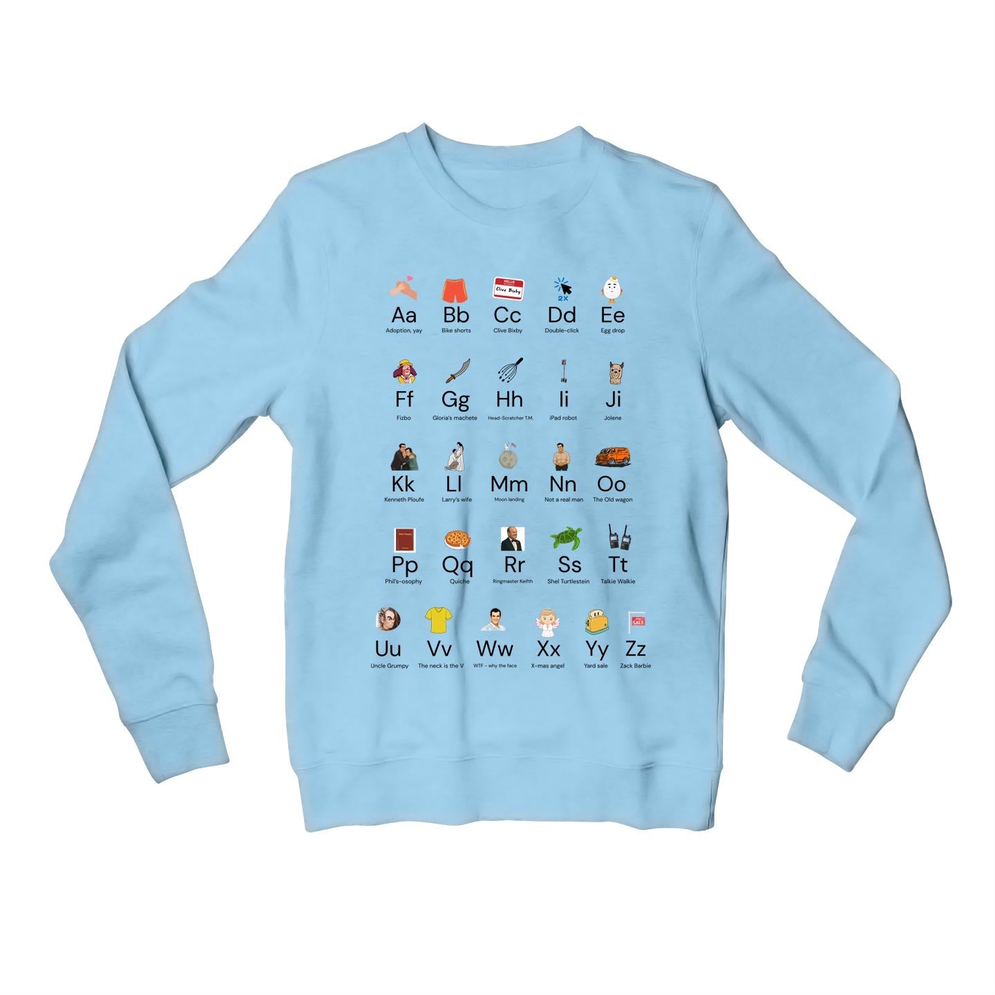 modern family modern alphabet sweatshirt upper winterwear tv & movies buy online united states usa the banyan tee tbt men women girls boys unisex baby blue