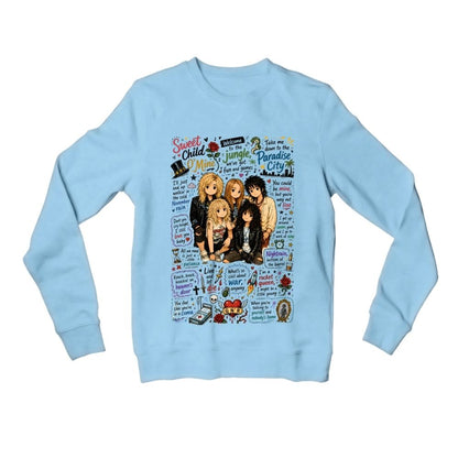 guns n' roses appetite for doodles sweatshirt upper winterwear music band buy online united states usa the banyan tee tbt men women girls boys unisex baby blue 