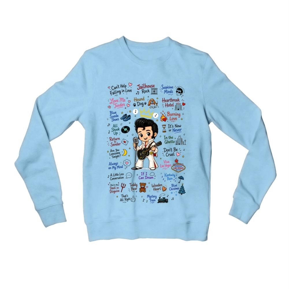 elvis presley rockabilly doodle sweatshirt upper winterwear music band buy online united states usa the banyan tee tbt men women girls boys unisex baby blue 