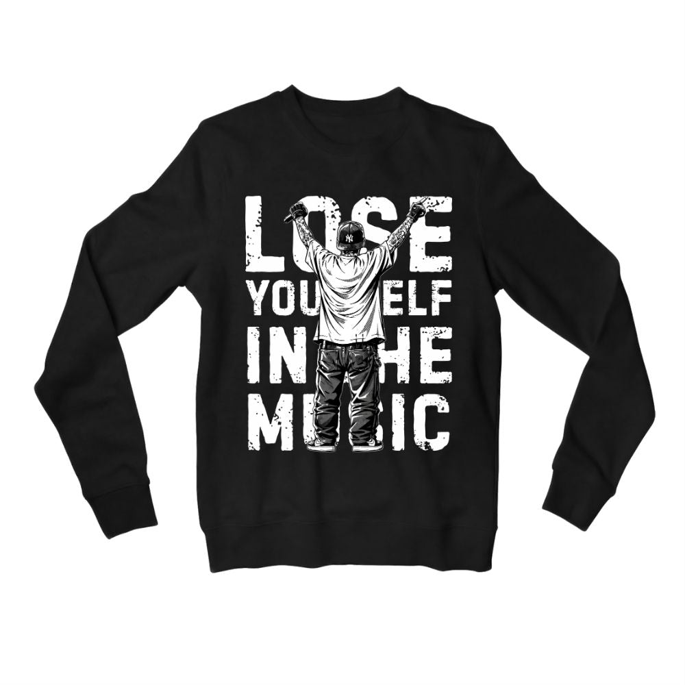 eminem lose yourself in the music sweatshirt upper winterwear music band buy online united states usa the banyan tee tbt men women girls boys unisex black 