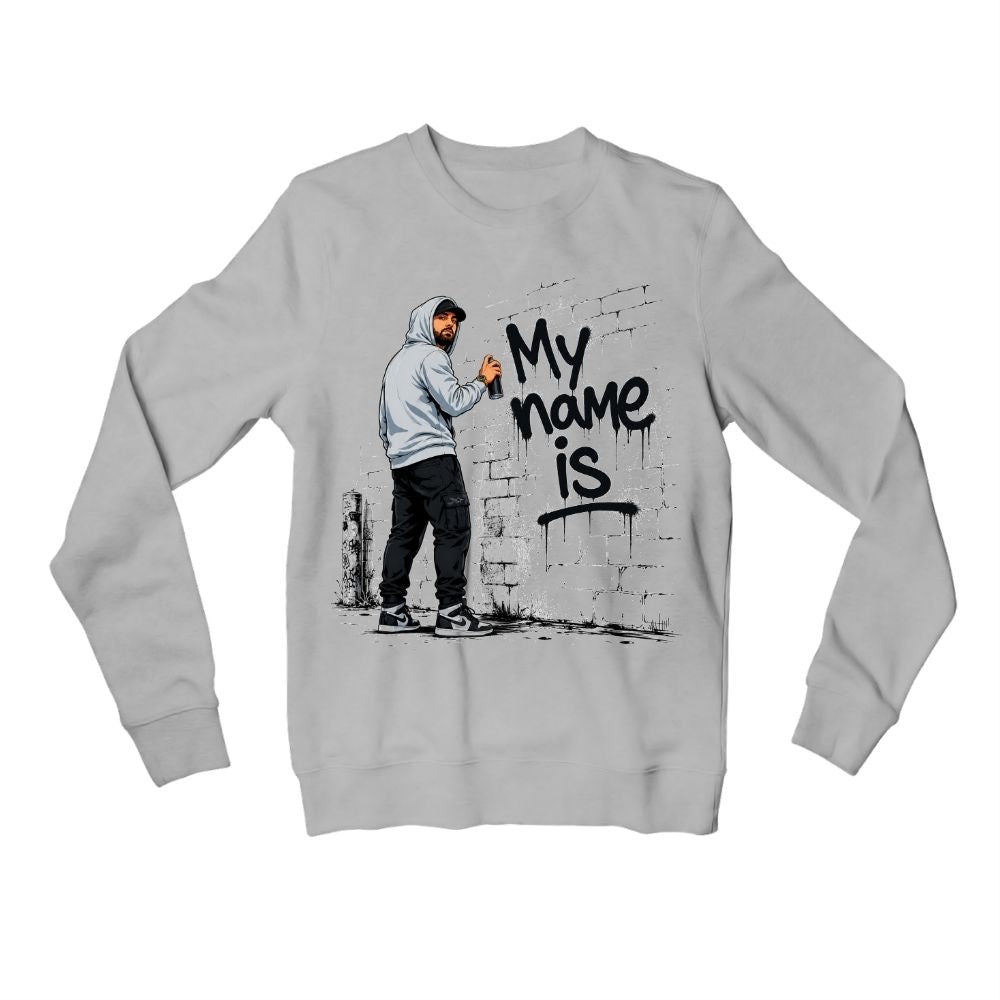 eminem my name is sweatshirt upper winterwear music band buy online united states usa the banyan tee tbt men women girls boys unisex gray 
