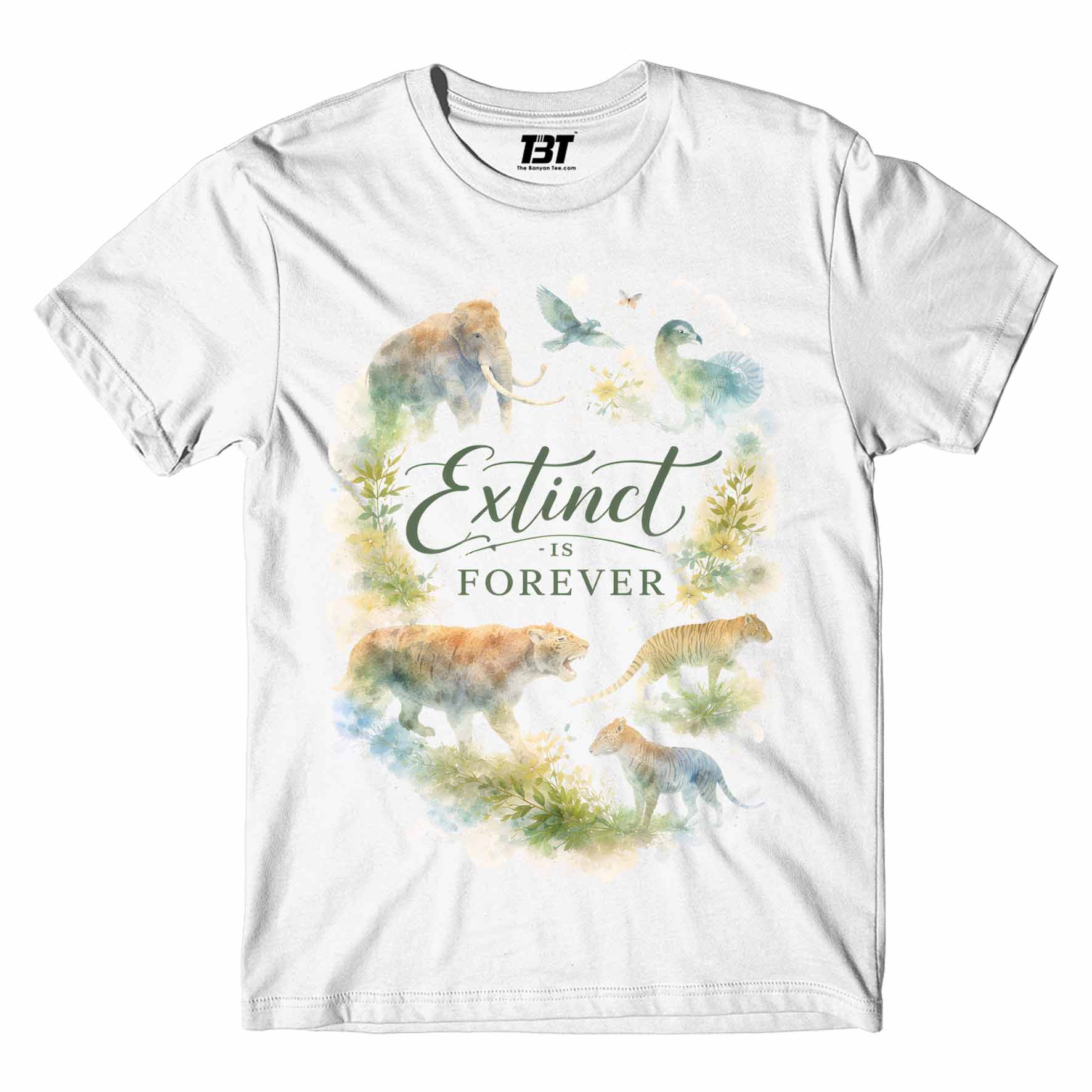 printed graphic extinct is forever t-shirt printed graphic stylish buy online united states usa the banyan tee tbt men women girls boys unisex white