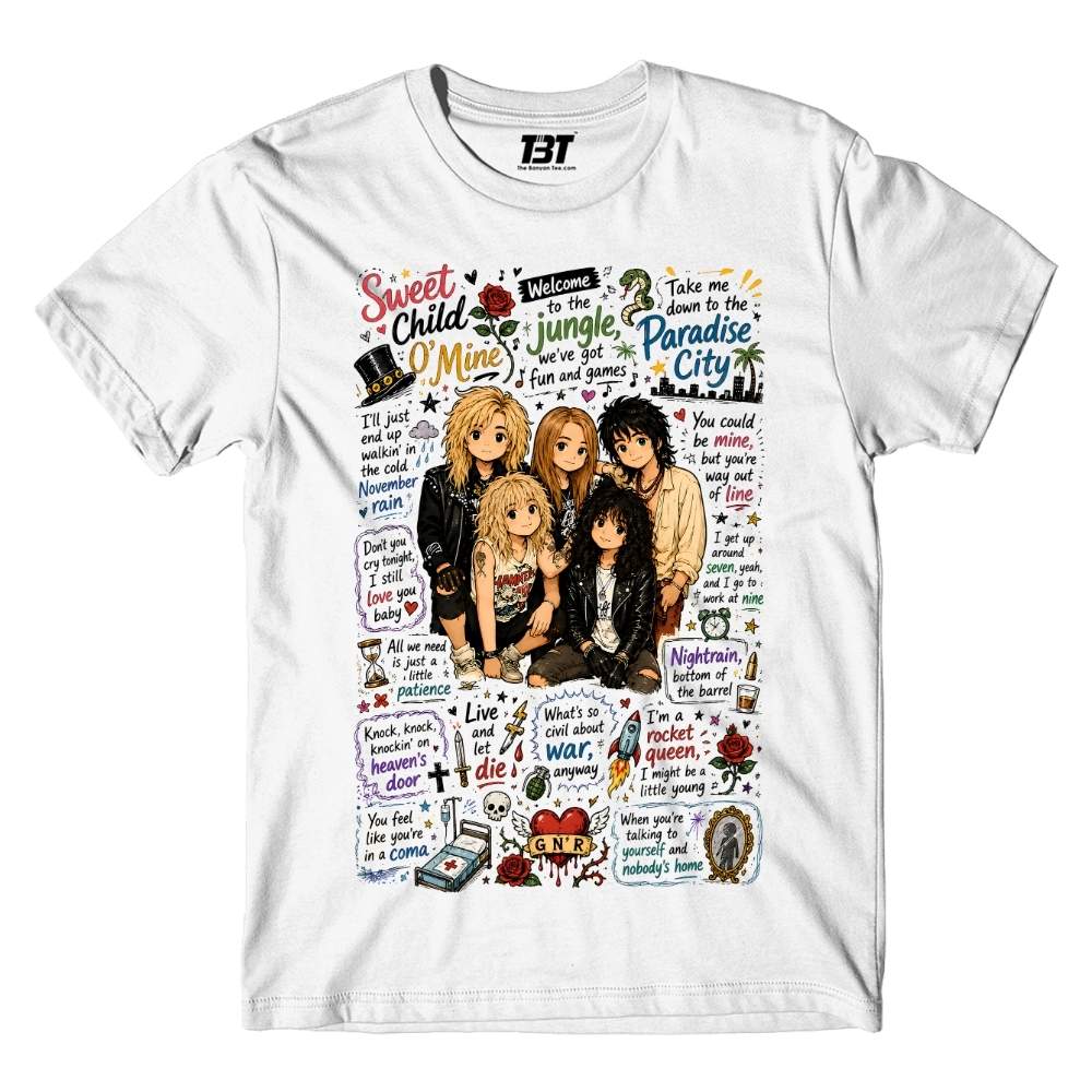 guns n' roses appetite for doodles t-shirt music band buy online united states usa the banyan tee tbt men women girls boys unisex white 