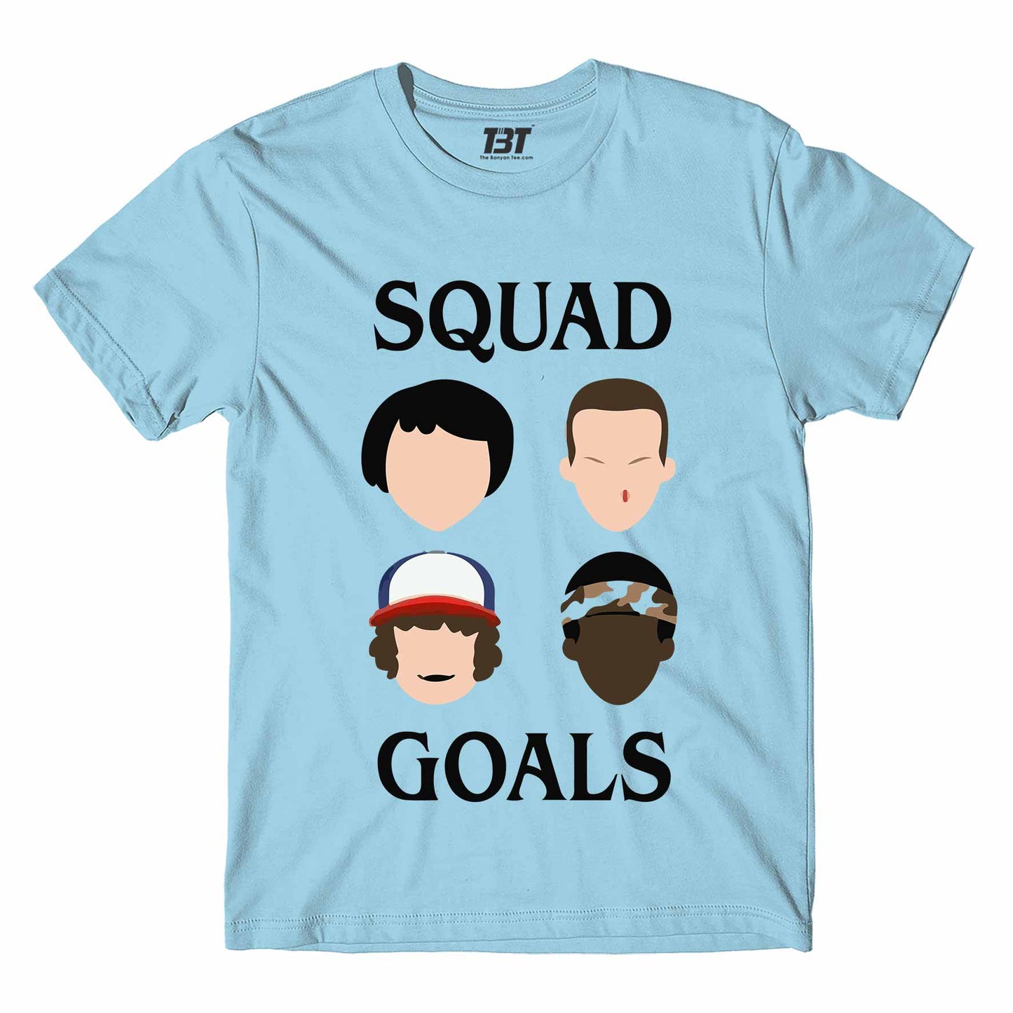 stranger things squad goals t-shirt tv & movies buy online united states of america usa the banyan tee tbt men women girls boys unisex sky blue