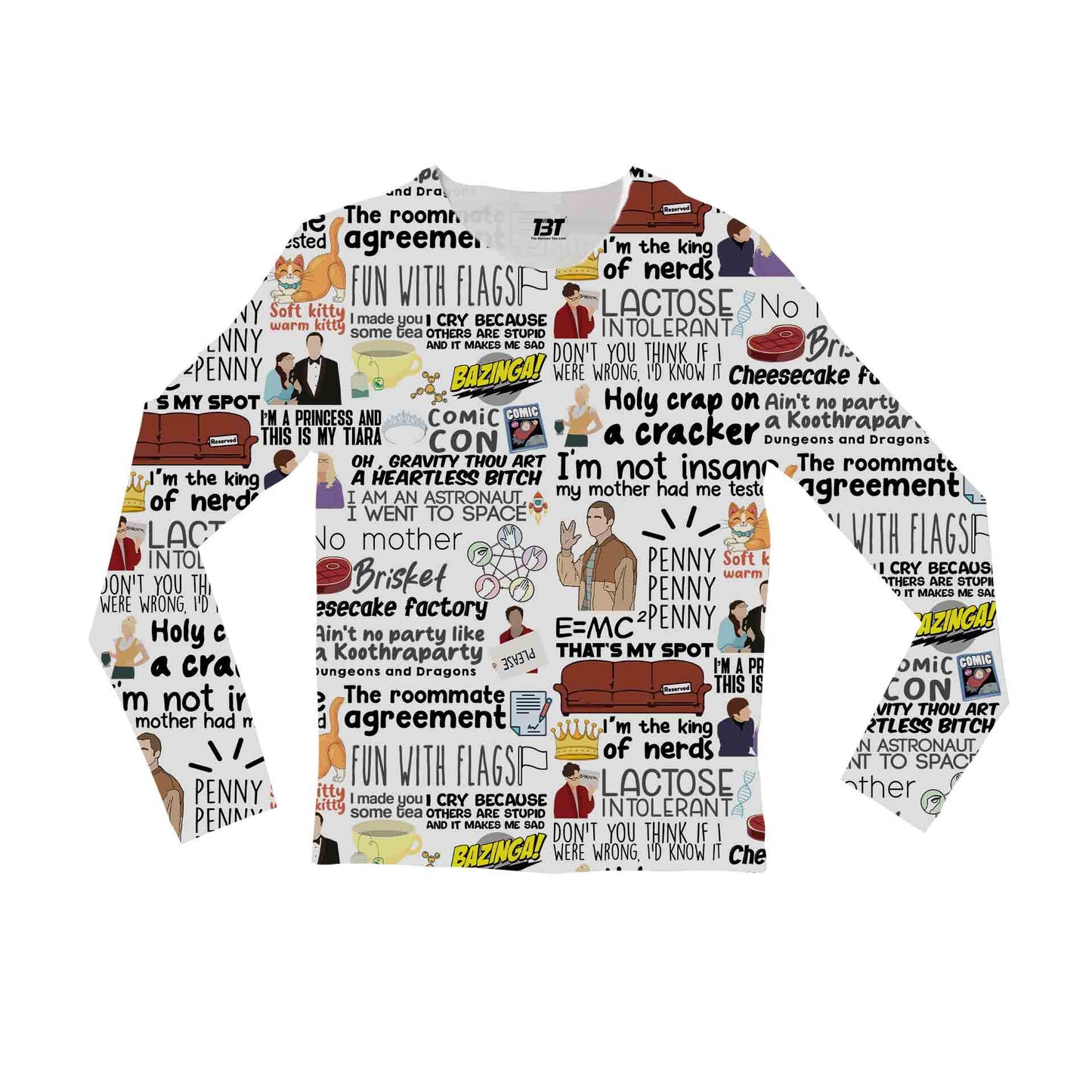 the big bang theory aop all over print full sleeves t shirt for men women ladies unisex hand