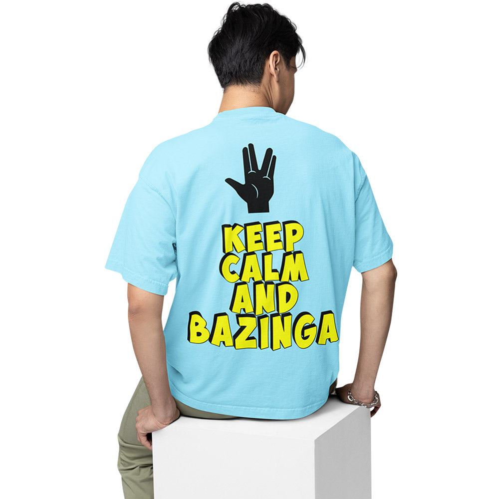 the big bang theory oversized t shirt - keep calm & bazinga tv & movies t-shirt baby blue buy online india the banyan tee tbt men women girls boys unisex