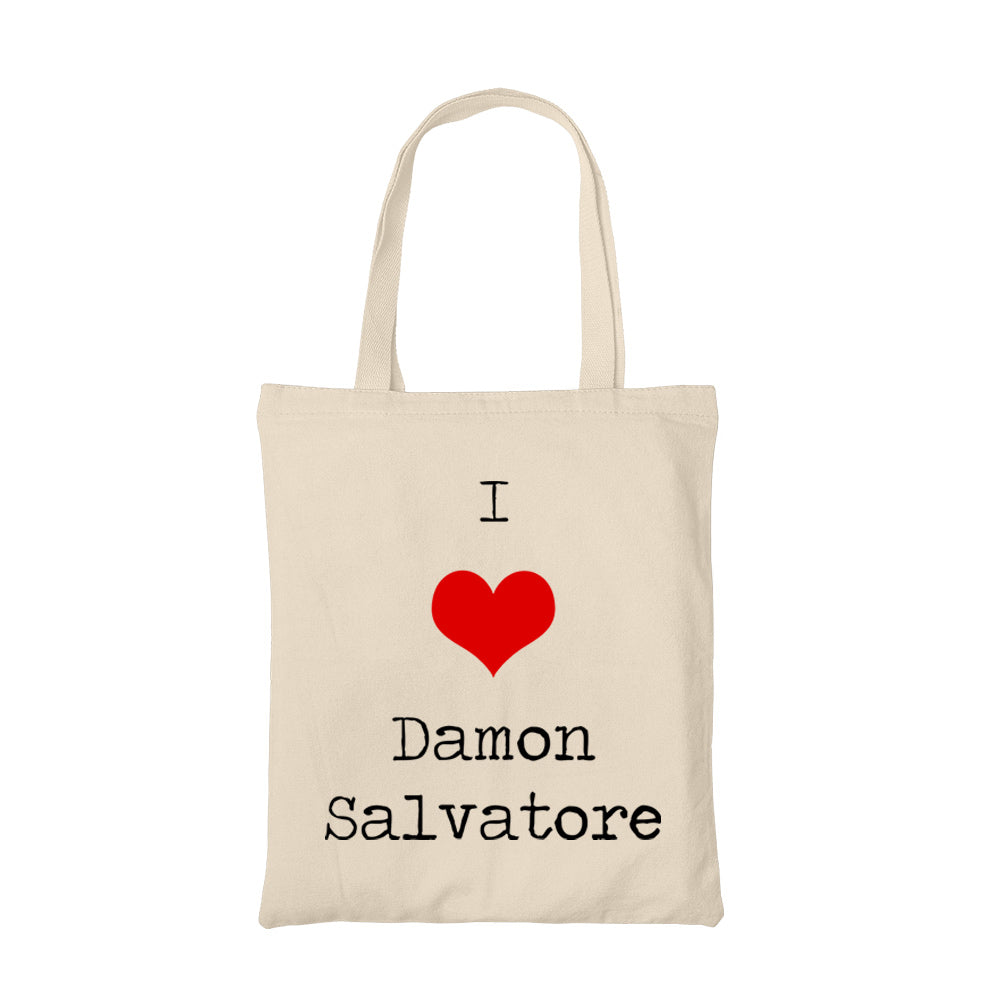 the vampire diaries i love damon tote bag hand printed cotton women men unisex