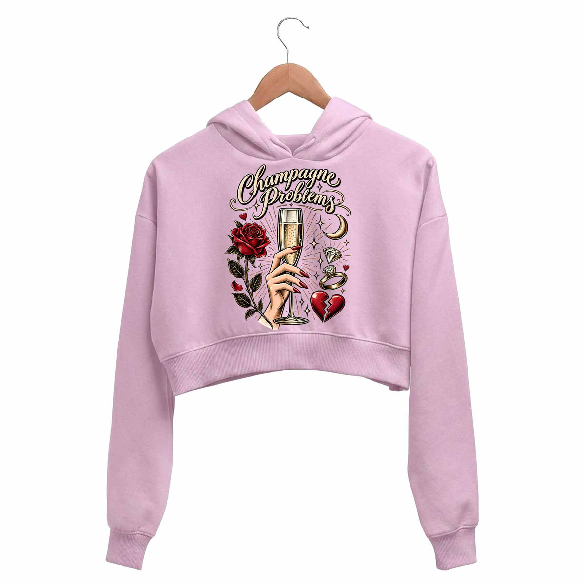 taylor swift champagne problems crop hoodie hooded sweatshirt upper winterwear music band buy online united states usa the banyan tee tbt men women girls boys unisex baby pink 