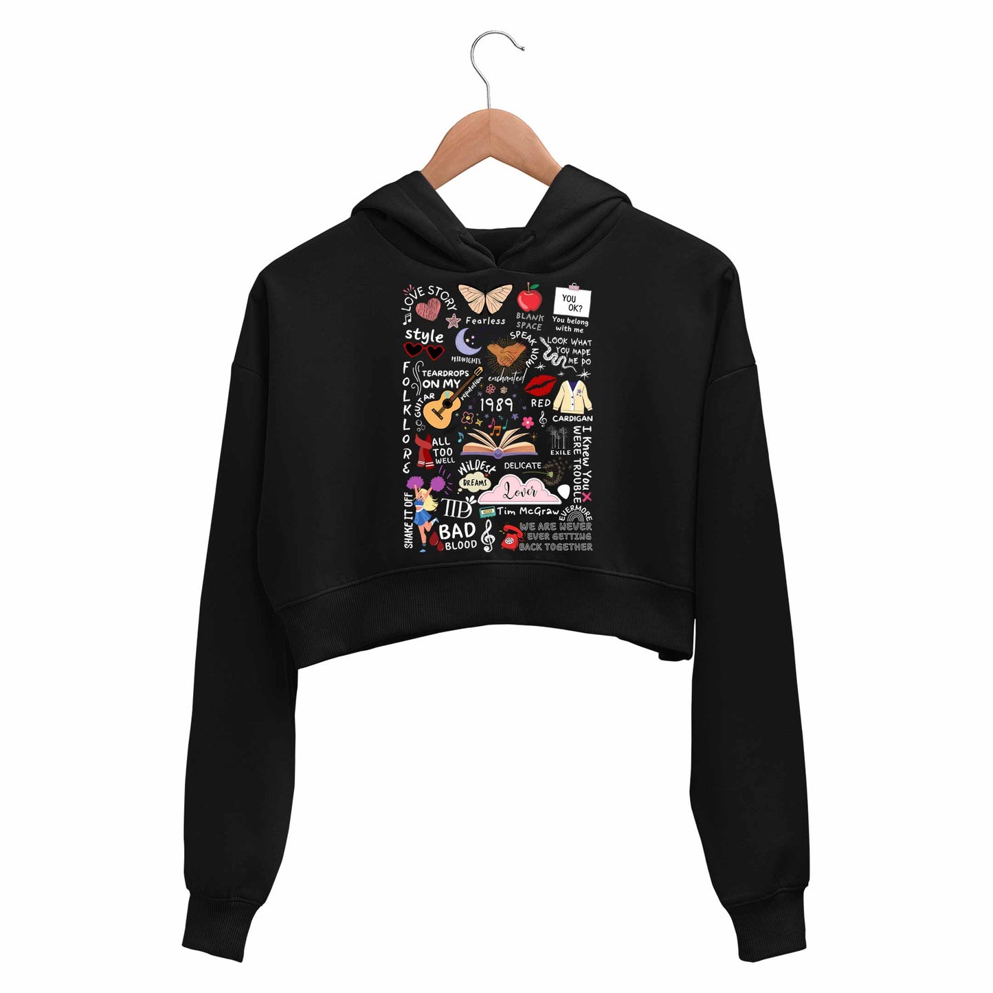 taylor swift tay's doodle crop hoodie hooded sweatshirt upper winterwear music band buy online india the banyan tee tbt men women girls boys unisex black